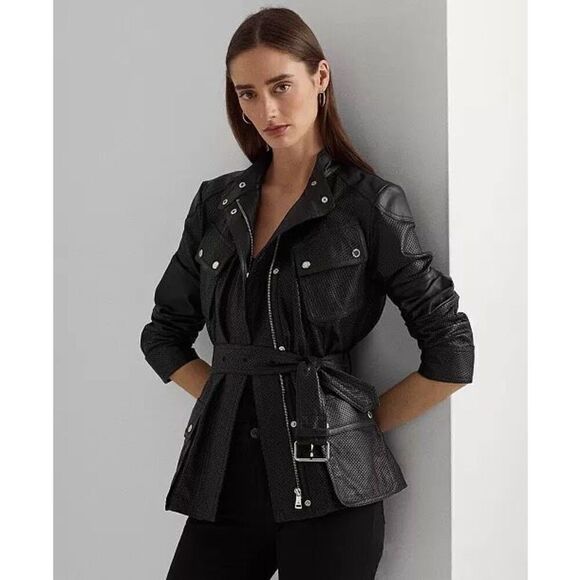 LAUREN RALPH LAUREN NWT Women's Perforated Leather Field Jacket 4 - Picture 4 of 8